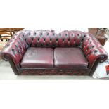 Two Seater Oxblood Chesterfield Type Leather 2 Seater Sofa Bed: