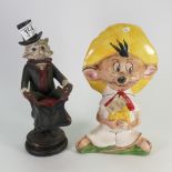 Pottery Amaretto Speedy Gonzales figure: together with resin Cat theme candlestick,