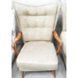 Mid Century Upholstered Wing Back Chair: