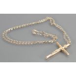 9ct gold large cross & 68cm 9ct chain: 8.6g catch broken. Cross 55mm max.