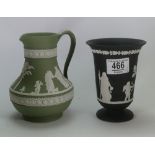 Wedgwood Jasper Ware item to include: Black Vase and Sage Green Jug(2)