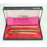 A set of 3 vintage Parker Pens: including Rolled Gold fountain pen with 14k nib, boxed.