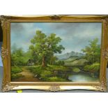 Large Framed Modern Landscape Scene: 90 x 59cm