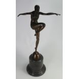 Large Bronze Figure of an Art Deco Lady on Marble Base: