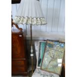 Mid Century Alabaster & Brass Standard Lamp: together with similar aged prints(3)