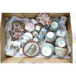 Tray of Ceramics: to include 2 Moorcroft Vases, Framed Pratt Ware Lid, Royal Crown Derby,