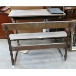 Early 20th Century Elm & Cast Iron Double Child School Desk: width 108cm x height 83cm