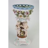 Sitzendorf German porcelain Standing Bowl: decorated with Flowers and Cherubs: damage noted to