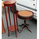 Leather topped telephone table: together with Mahogany Plant Stand(2)
