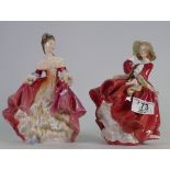Royal Doulton Lady Figures: Southern Belle HN2229 & Top O the Hill HN1834(2)