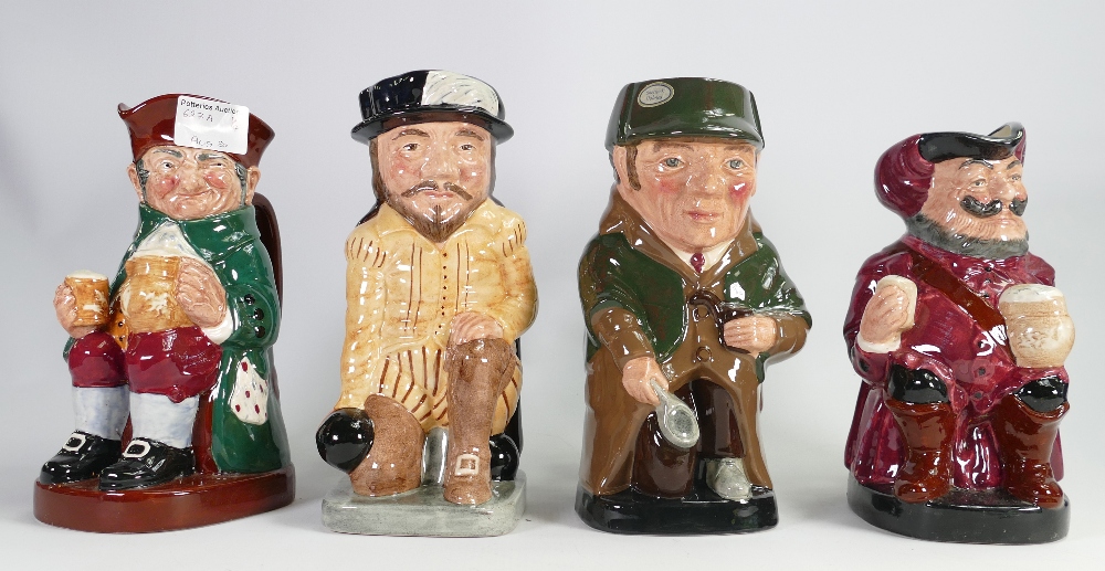 Four Doulton Large Toby Jugs - Falstaff, Old Charley, Sir Francis Drake & Sherlock Holmes.