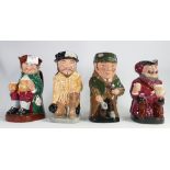 Four Doulton Large Toby Jugs - Falstaff, Old Charley, Sir Francis Drake & Sherlock Holmes.