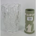 Wedgwood Green Cylindrical Vase Decorated with Classical Scene: height 17cm together with lead