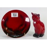 Royal Doulton Flambe Seated Cat & Small Dish(2)