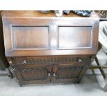 Dark Oak Linen Fold Bureau: