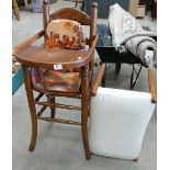 Mid Century Oak Child's High Chair: together with similar stool(2)