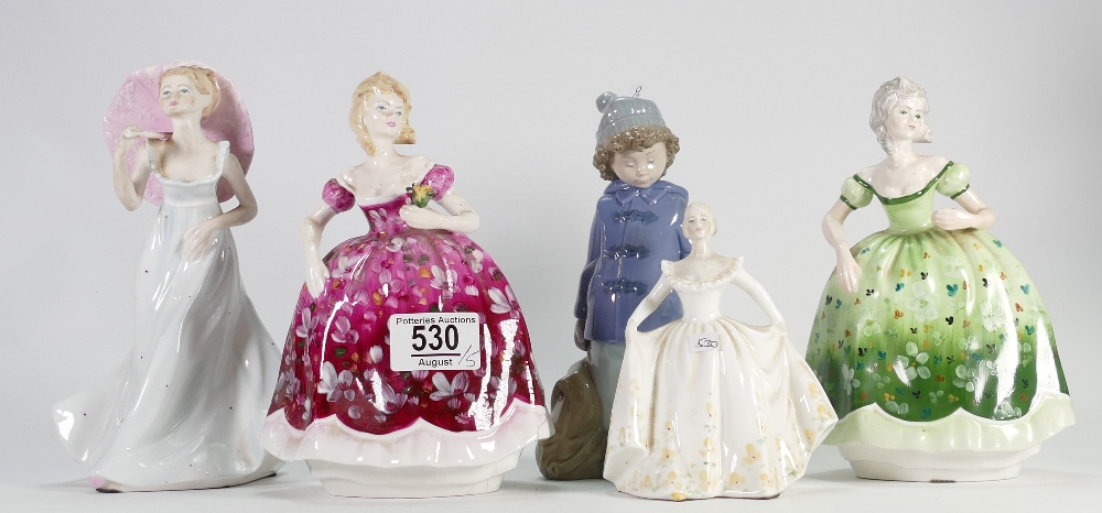 A collection of Coalport lady figures : Rosemary (damaged) Lynette, L'Ombelle,