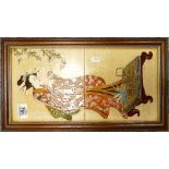 Maw & Co Decorated Tile Panel of Geisha Girl: 2 tile panel in wooden frame,