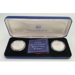 A pair of Silver coins: The Royal Australian Mint proof $10 coins of the Snowy Mountains Scheme,