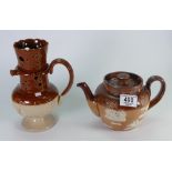 Doulton Lambeth salt glazed tea pot: and similar puzzle jug (2)