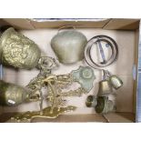 A collection of brass ware items to include: decorative exterior bells, door bells,