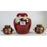 Crown Devon Pair of Floral Decotaed pots: together with similar ginger jar,