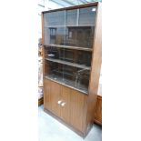 1950's Dark Wood Glazed Display Cabinet: