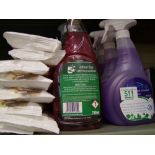 A quantity of cleaning products: together with Anti-Bac wipes.
