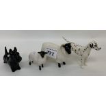 A Beswick black faced ram and lamb: together with a Dalmatian and Scottie dog (4).