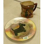 Royal Doulton Embossed Oliver Twist Jug: together with similar series ware Scottie Dog plate(2)