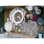 A mixed collection of items to include: Decorative wall plates, Royal Doulton small character