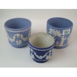 Wedgwood blue japser ware planters: Height of tallest 11.5cm (3)