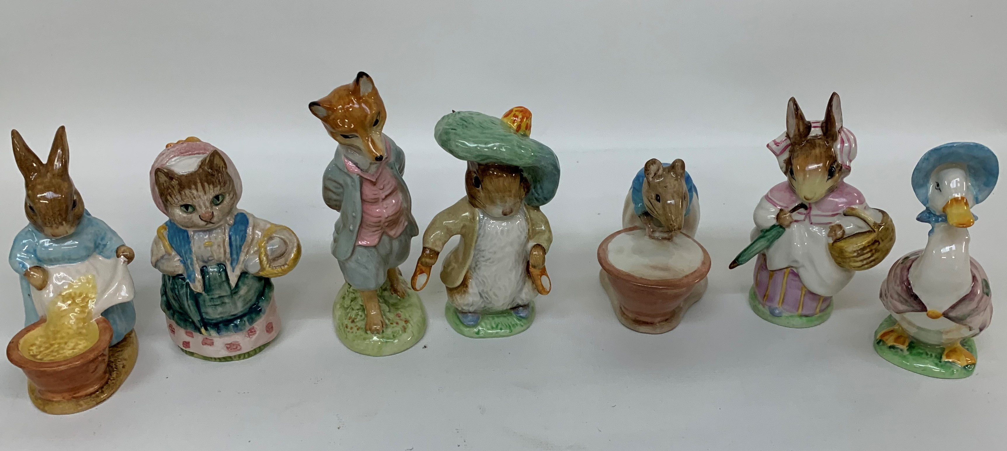 Beswick Beatrix potter figures: Timmy Tiptoes, Amiable Guinea Pig, Mrs Rabbit, Royal Albert Tom