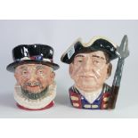 Royal Doulton Large Character Jugs: Guardsman D6568 & Beefeaters(2)