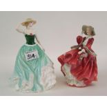 Royal Doulton figurines:Top O the Hill HN1834 together with Emily HN4093 (2)