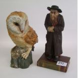 An Aynsley Fagin figure: (chip to base) together with a Leonardo Barn Owl (2).