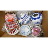 Mixed collection of items to include: Russian decorative cups and saucers, Maling lidded box etc