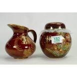 Carlton Ware Rouge Royalle ginger jar: and crown Devon item. Height of tallest 15cm (2)