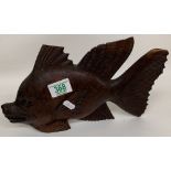 Indonesian Hardwood Carved Wooden Fish: one fin damaged, length 33cm