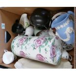 A mixed collection of items to include boxed Royal Doulton floral vase: art deco stoneware teapot,