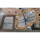 Decorative gild effect hall mirror: and wooden similar item (2)