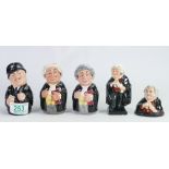 Royal Doulton Doultonville figures: Sargent Peeler, Mr Littigate, The Lawyer and small figures of