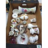 A mixed collection of items to include: E Radford hand decorated art deco vase, crested items,