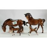 Beswick grazing sshire: model 1050, horse head tucked model 1549 ( 1st version), brown foal model