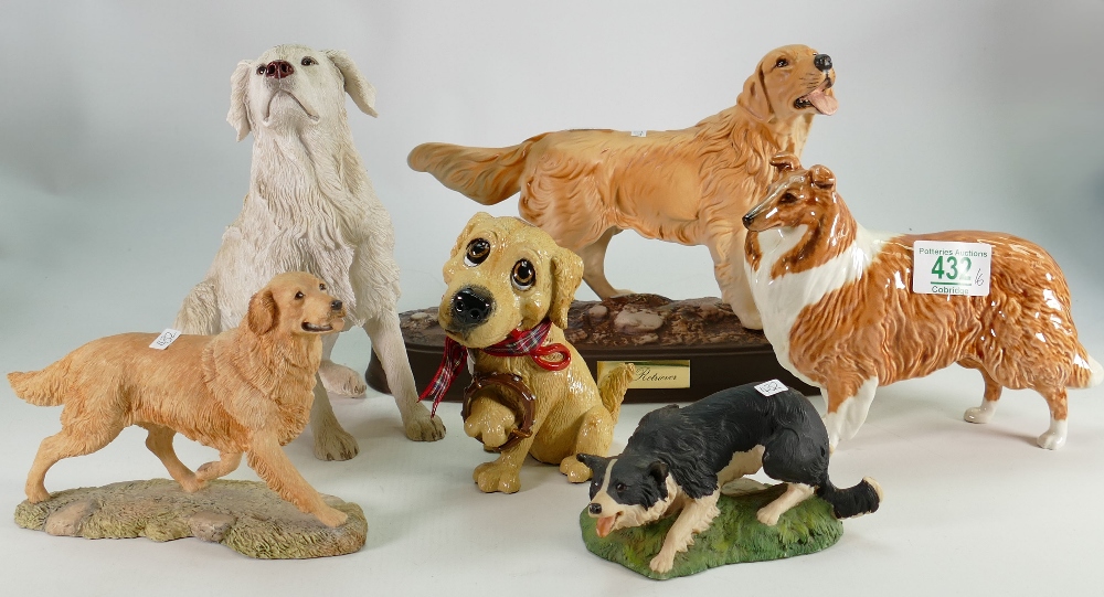 Beswick Collie dog: model 1791, Retriver on a ceramic plinth together with a border fine arts