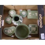 A collection of Wedgwood sage green jasperware items: to include jug, planter etc (8).