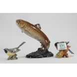 Beswick items to include: Bullfinch, grey wagtail and a trout (3)