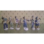Small German Pottery Figures of Musicians: Restuck bow noted to violin player (6)