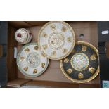 Enoch Wedgwood empire commemorative items to include: plates, lidded box and damaged comport (4)