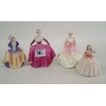 Royal Doulton figure Dinky Do HN1678: together with three Coalport figures Joanne, May Ball and a